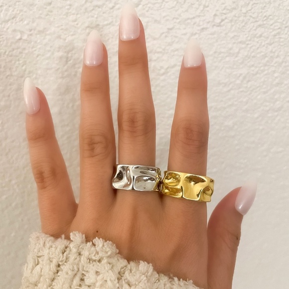 925 Sterling Silver Chunky Ring Thick Bold Geometric Textured Statement Ring - Picture 8 of 9